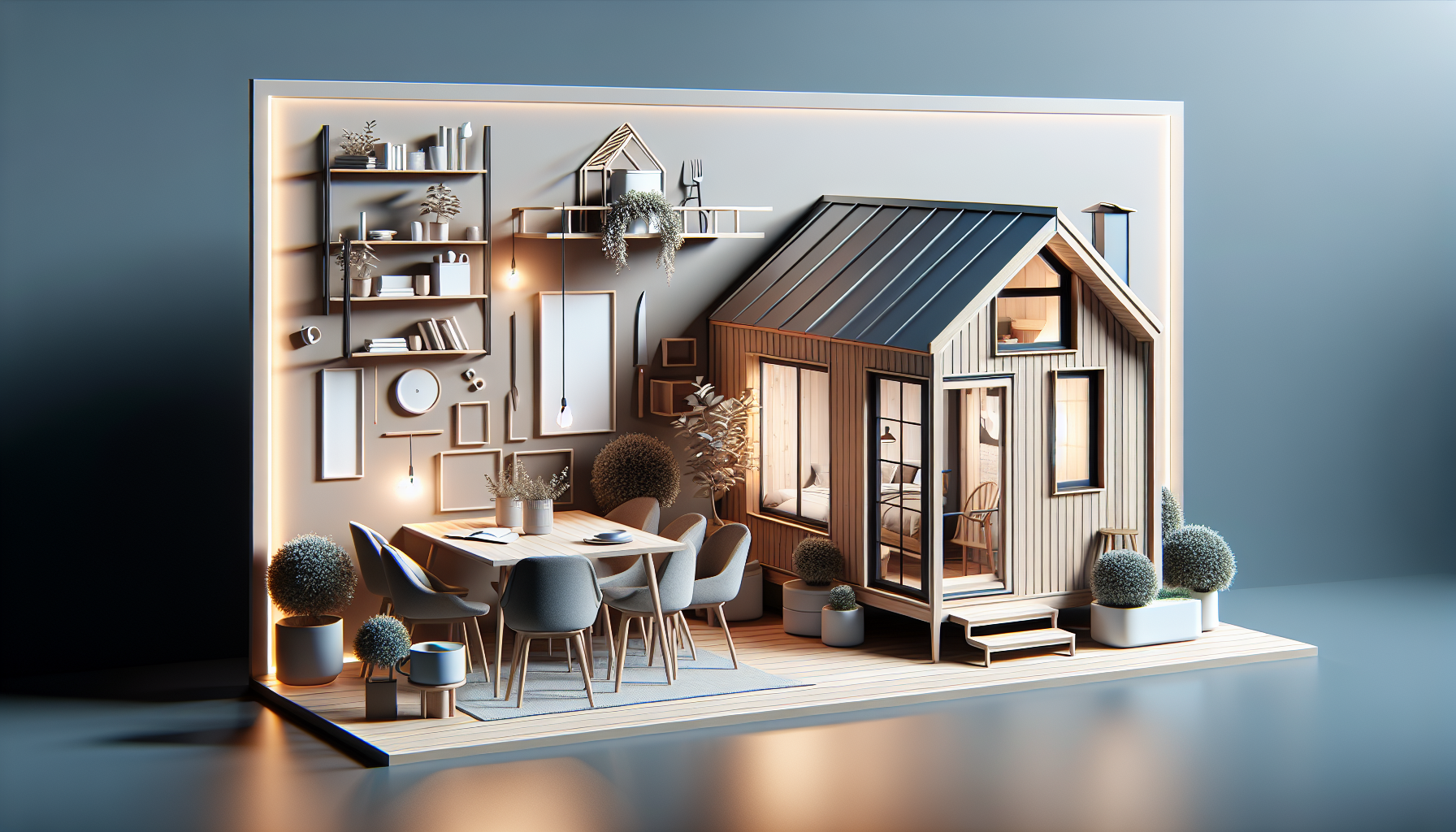 Professional modern hero image for article about Top 10 Benefits of Living in a Tiny House, high quality, English context